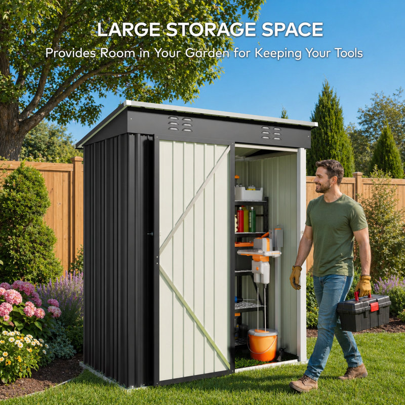 Aiho 5 ft. W X 3 ft. D Metal Vertical Storage Shed & Reviews | Wayfair